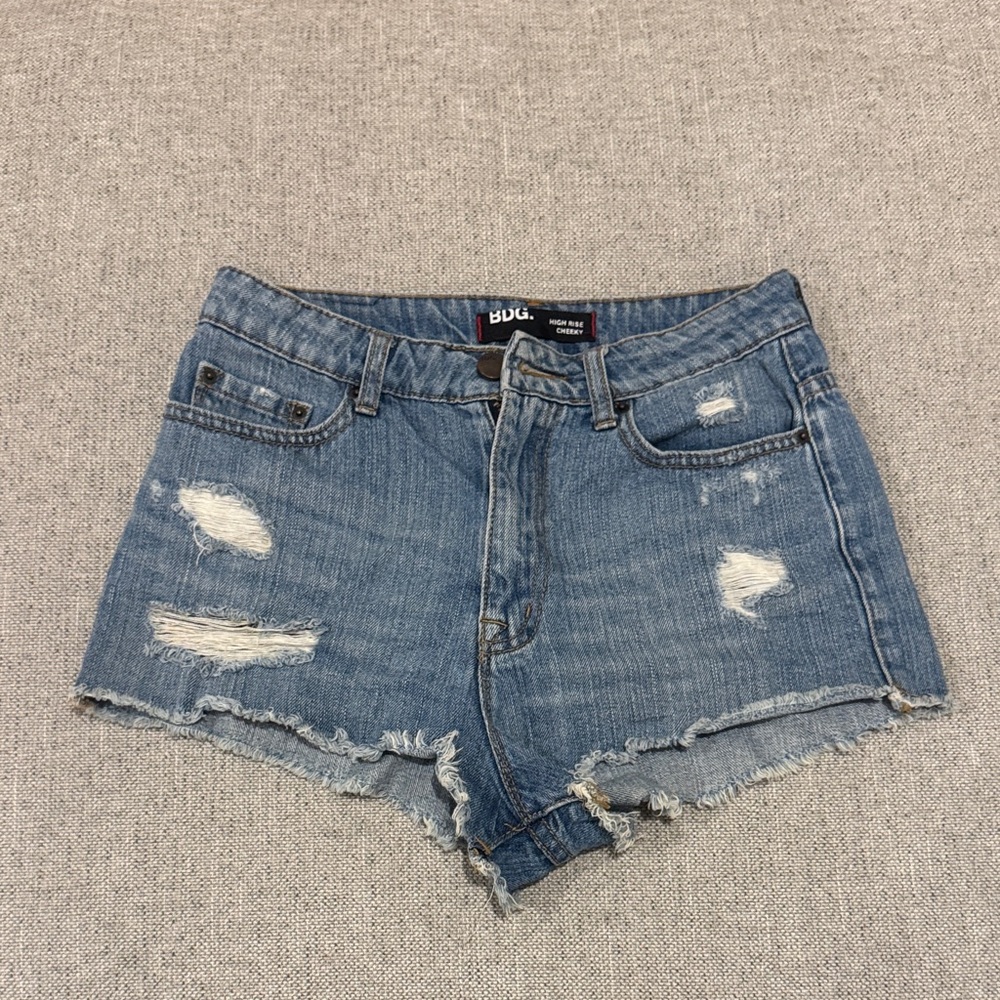 BDG Light Blue Distressed High-Rise Jean Shorts